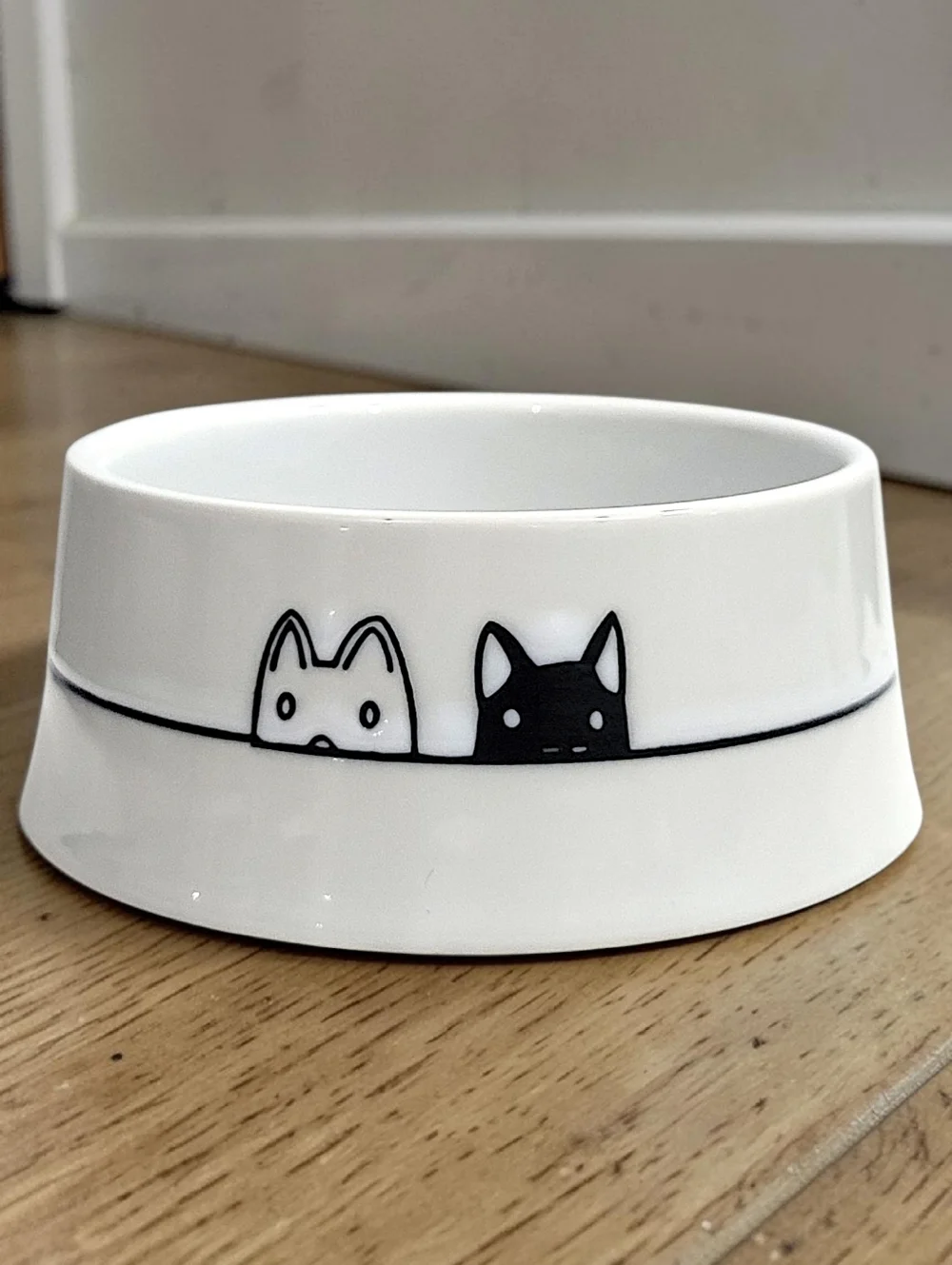 Naughty and Nice Cat Bowl with Black and White Cats Double-sided Accents